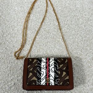Authentic Burberry Brown TB-Print Coated Canvas and Leather Jessie Crossbody Bag